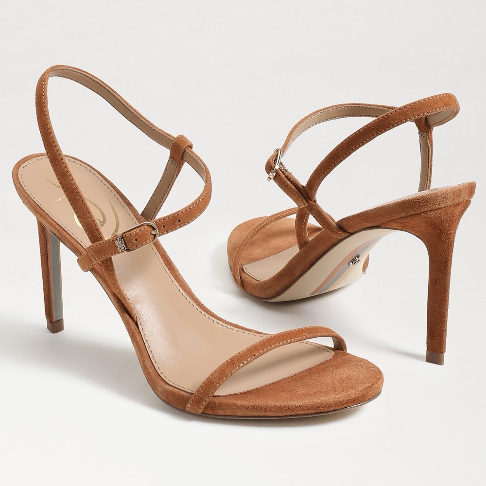 Sam Edelman Doran Brown Tan Faux Suede Strappy Sandal Heels